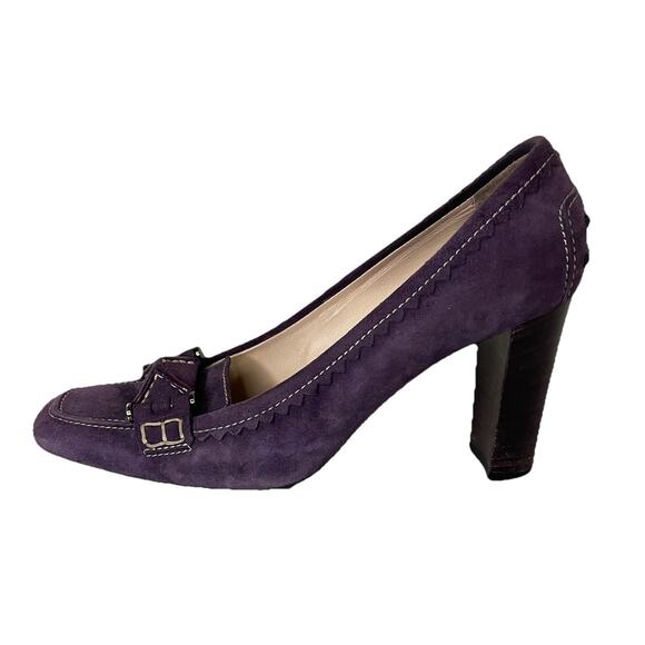 Tod’s Purple Lavender Suede Heeled Loafer Elegant Designer Italian Sz 7 - Picture 2 of 16